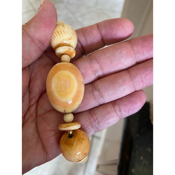 Vintage MJ Bone & Horn Necklace Red Jasper Square & Round Beads 27" - Picture 6 of 11